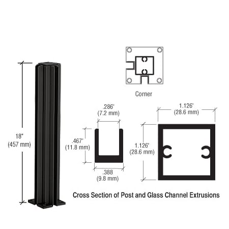 Cr Laurence Matte Black 18 in. Corner Design Series Partition Post D990BL18CR